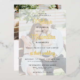 Moderne Goldschrift 2 Fotos mit Online-RSVP Gold Folieneinladung
