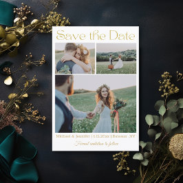 Moderne Goldschrift 3 Foto Collage Hochzeit Save The Date