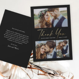 Moderne Goldschrift 3 Foto-Hochzeit Dankeskarte