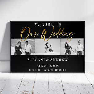 Moderne Goldschrift BW-Foto Elegantes Hochzeitspos Poster