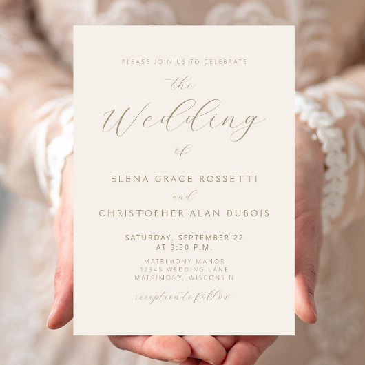 Moderne Goldschrift Elfenbein Hochzeit Einladung