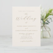 Moderne Goldschrift Elfenbein Hochzeit Einladung (Stehend Vorderseite)
