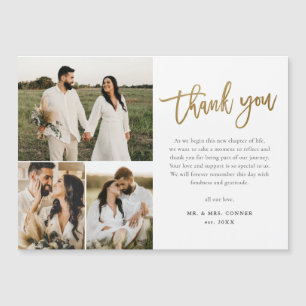 Moderne Goldschrift-Foto-Collage-Hochzeit-Dankesch Magnetkarte