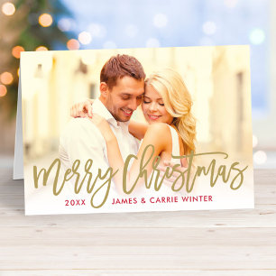 Moderne Goldschrift 'Frohe Weihnachten' Vollfoto Feiertagskarte