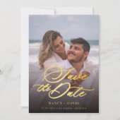 Moderne Goldschrift Hochzeit Ein Foto Save The Date (Vorderseite)