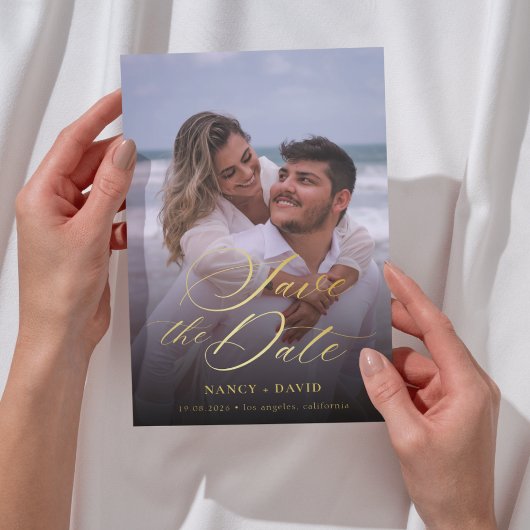 Moderne Goldschrift Hochzeit Ein Foto Save The Date