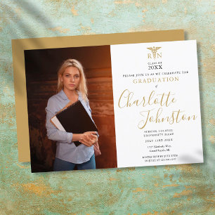 Moderne Goldschrift Pflege Graduationsparty Foto Einladung