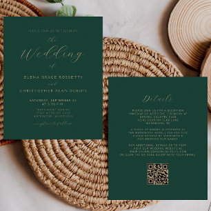 Moderne Goldschrift Smaragdgrüner QR-Code Hochzeit