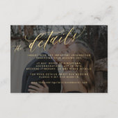 Moderne goldschwarze verblasste Foto Hochzeitsdeta Begleitkarte (Vorderseite)