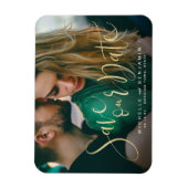 Moderne Goldskript-Foto Hochzeit speichern das Dat Magnet (Vertikal)