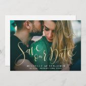 Moderne Goldskript-Foto Hochzeit speichern das Dat Save The Date (Vorne/Hinten)