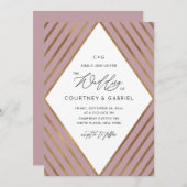 Moderne Goldstreifen Diamant Dusty Rose Wedding Einladung (Vorne/Hinten)
