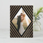 Moderne Goldstreifen Diamant Rahmen Foto Hochzeit Dankeskarte (Stehend Vorderseite)