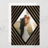 Moderne Goldstreifen Diamant Rahmen Foto Hochzeit Dankeskarte (Vorne/Hinten)