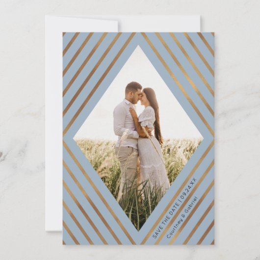 Moderne Goldstreifen Diamant Rahmen Foto Hochzeit Save The Date (Vorderseite)