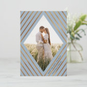 Moderne Goldstreifen Diamant Rahmen Foto Hochzeit Save The Date (Stehend Vorderseite)