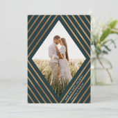 Moderne Goldstreifen Diamant Rahmen Foto Hochzeit Save The Date (Stehend Vorderseite)