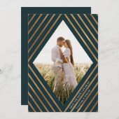 Moderne Goldstreifen Diamant Rahmen Foto Hochzeit Save The Date (Vorne/Hinten)