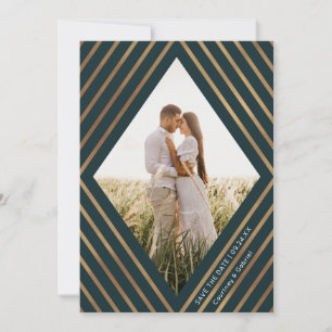 Moderne Goldstreifen Diamant Rahmen Foto Hochzeit Save The Date