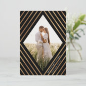 Moderne Goldstreifen Diamant Rahmen Foto Hochzeit Save The Date (Stehend Vorderseite)