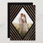 Moderne Goldstreifen Diamant Rahmen Foto Hochzeit Save The Date (Vorne/Hinten)