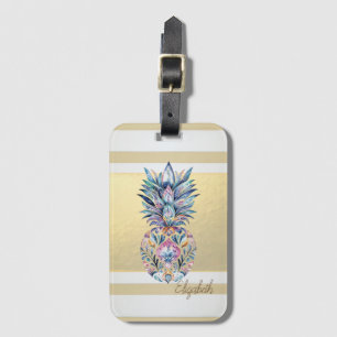 Moderne Goldstreifen, Farbige Ananas Gepäckanhänger