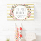 Moderne Goldstreifen u. rosa BlumenRosenWreath Banner (Insitu)