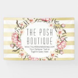 Moderne Goldstreifen u. rosa BlumenRosenWreath Banner