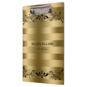 Moderne Goldstreifen und Vintage schwarze Blütensp Klemmbrett (Links)