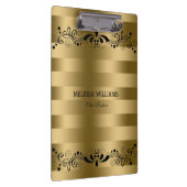 Moderne Goldstreifen und Vintage schwarze Blütensp Klemmbrett (Rechts)