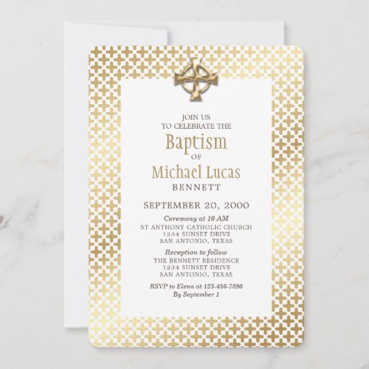 Moderne Goldtaufe Einladung (Vorderseite)