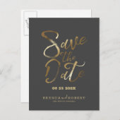 Moderne Goldtypografie auf dunkelgrau Save the Dat Ankündigungspostkarte (Vorne/Hinten)