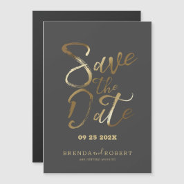 Moderne Goldtypografie auf dunkelgrau Save the Dat Magneteinladung