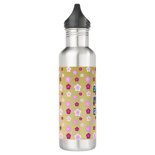 Moderne Goldtypografie Floralmonogrammname Edelstahlflasche (Links)