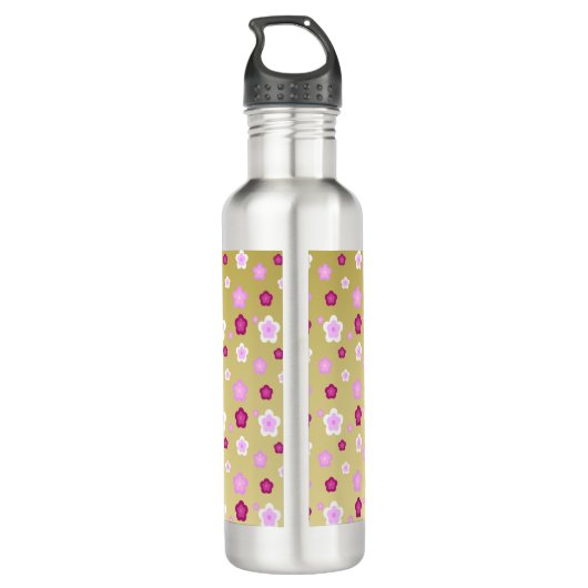 Moderne Goldtypografie Floralmonogrammname Edelstahlflasche (Rückseite)