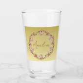 Moderne Goldtypografie Floralmonogrammname Glas (Vorderseite)