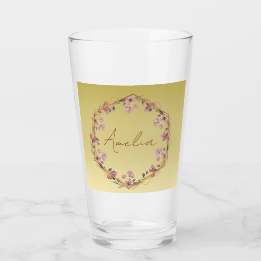 Moderne Goldtypografie Floralmonogrammname Glas (Vorderseite)