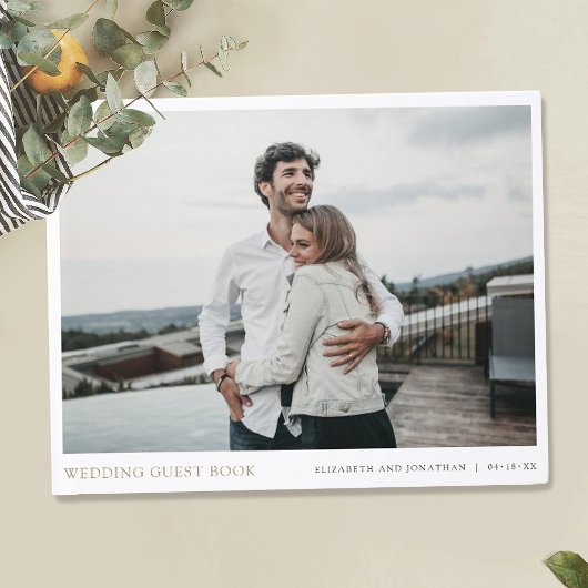 Moderne Goldtypografie-Foto-Hochzeit Gästebuch