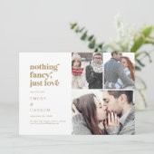 Moderne Goldtypografie Nichts Extravagant 3 Foto Save The Date (Stehend Vorderseite)