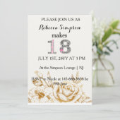 Moderne goldweiße Blume | 18. Geburtstag Einladung (Stehend Vorderseite)