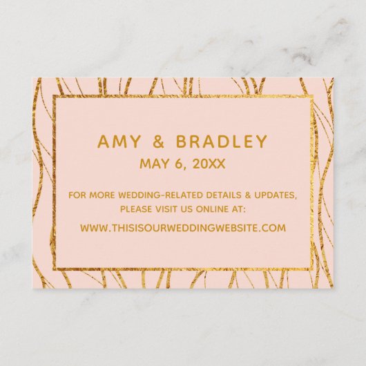 Moderne Goldwellen auf blütigen Hochzeitsunterkünf Begleitkarte (Rückseite)