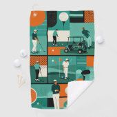 Moderne Golf Artwork mit Spielern und Karren Golfhandtuch (Insitu)