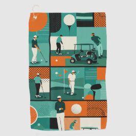 Moderne Golf Artwork mit Spielern und Karren Golfhandtuch