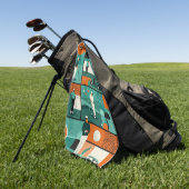 Moderne Golf Artwork mit Spielern und Karren Golfhandtuch (Gras)