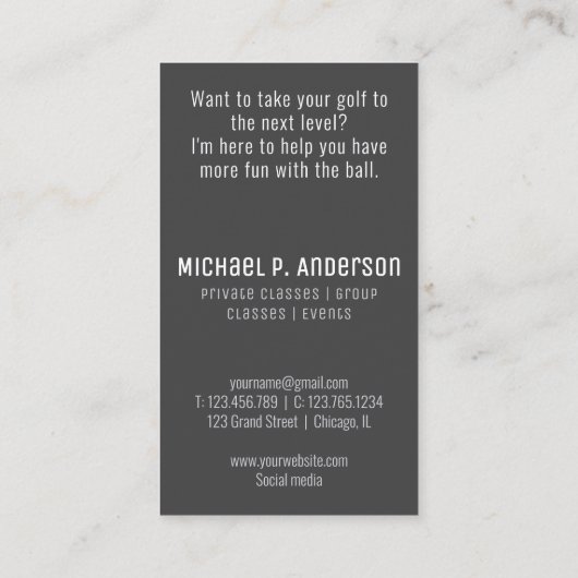 Moderne Golf-Instruktor Golf-Klasse Business Card Visitenkarte (Rückseite)