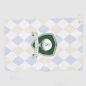 Moderne Golfball mit blauem Muster und grüner Schr Golfhandtuch (Horizontal)