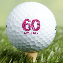 Moderne Golfbälle zum 60. Geburtstag pink Initiale