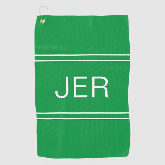 Moderne Golfer Monogram Initials Classic Green Pro Golfhandtuch (Vorderseite)