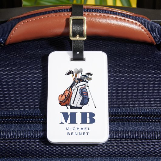 Moderne Golfer Sport Monogramm Gepäckanhänger (Vorderseite Insitu 2)