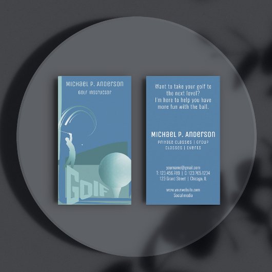 Moderne Golflehrer Golf Blue Business Card Visitenkarte